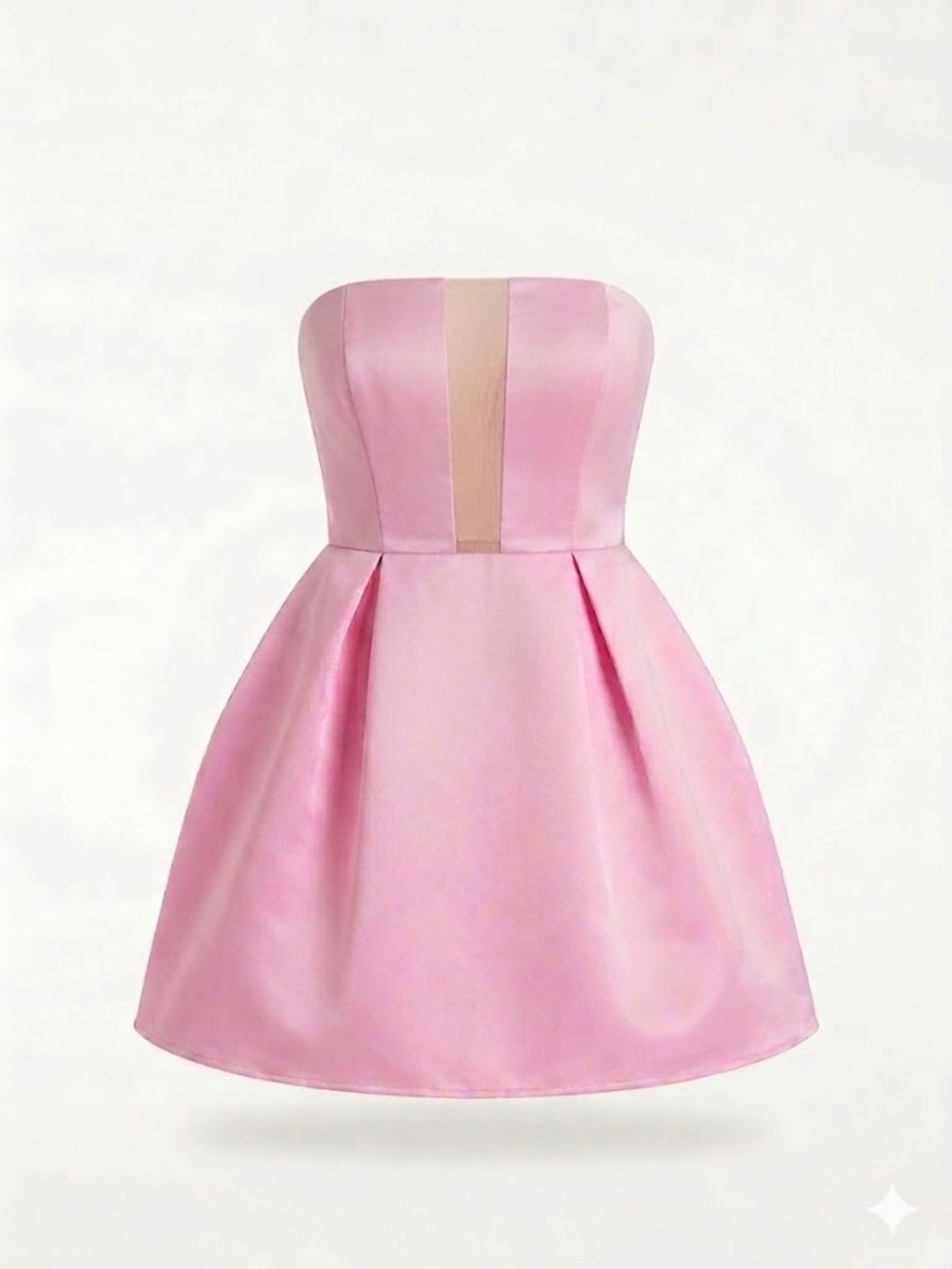 Lena Pink Satin Strapless Mesh Cutout Balloon Mini Dress Size L Party Prom